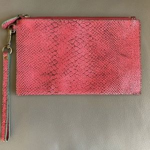 Liebeskind Berlin leather wristlet clutch cosmetic bag light red coral reptile